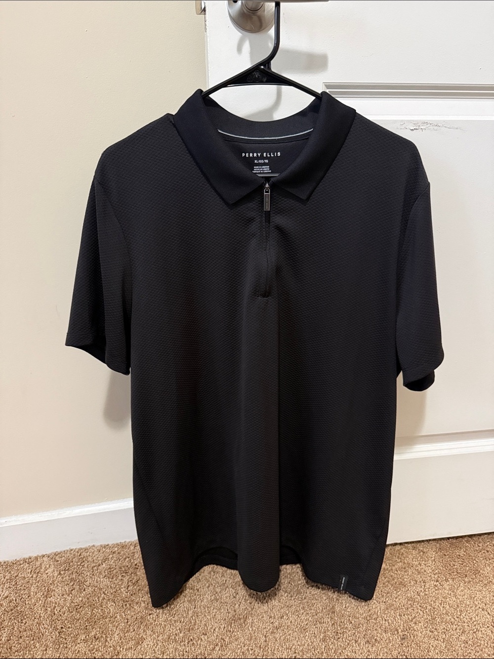 Perry Ellis Black Short-Sleeve Zip Polo